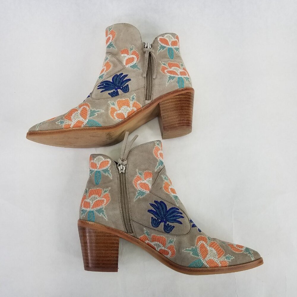 Rebecca Minkoff Lulu Too Boot 9.5 Grey Suede Embroidered Ankle Zip Boho Cowgirl - Picture 8 of 16